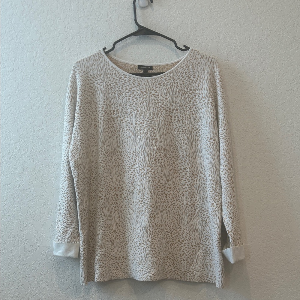 Massimo Dutti Beige and White Knit Sweater Italian Yarn